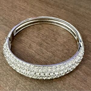 Crystal Pave Silver-Tone Hinged Bangle Bracelet